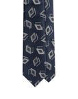 Double Diamond Layer Pattern Midnight Navy Woven Silk Tie