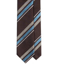 Wide Stripe Espresso Brown & Sky Blue Woven Silk Tie
