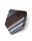 Wide Stripe Espresso Brown & Sky Blue Woven Silk Tie