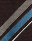 Wide Stripe Espresso Brown & Sky Blue Woven Silk Tie