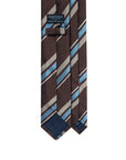 Wide Stripe Espresso Brown & Sky Blue Woven Silk Tie