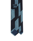 Block Stripe Dark Navy & Teal Blue Woven Silk Tie