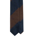 Block Stripe Dark Navy & Espresso Brown Woven Silk Tie