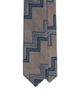 Zigzag Block Stripe Champagne Gold & Teal Blue Woven Silk Tie