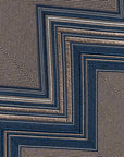 Zigzag Block Stripe Champagne Gold & Teal Blue Woven Silk Tie