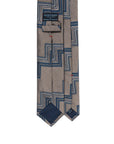 Zigzag Block Stripe Champagne Gold & Teal Blue Woven Silk Tie