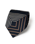 Square Line Pattern Dark Navy Printed Silk Tie