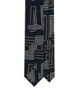 Square Line Pattern Dark Navy Printed Silk Tie