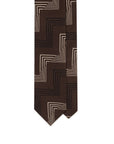 Zigzag Block Line Pattern Espresso Brown Printed Silk Tie