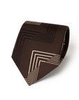 Zigzag Block Line Pattern Espresso Brown Printed Silk Tie