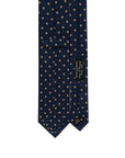 Brown & Yellow Petite Flower Pattern Dark Navy Printed Silk Tie