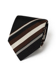 Classic Stripe Black, Brown & Beige Woven Silk Tie