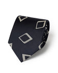 Silver Diamond Pattern Dark Navy Woven Silk Tie
