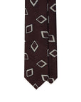 Beige Diamond Pattern Burgundy Brown Woven Silk Tie