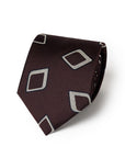 Beige Diamond Pattern Burgundy Brown Woven Silk Tie