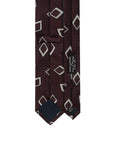 Beige Diamond Pattern Burgundy Brown Woven Silk Tie
