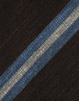 Signature Stripe Chocolate Brown, Blue & White Woven Silk Tie