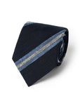 Signature Stripe Deep Navy & White Woven Silk Tie