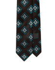 100th Anniversary Medallion Pattern Dark Brown Satin Woven Silk Tie