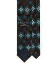 100th Anniversary Medallion Pattern Dark Brown Satin Woven Silk Tie