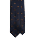 100th Anniversary Classic Brown Dot Pattern Dark Navy Woven Silk Tie