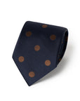 100th Anniversary Classic Brown Dot Pattern Dark Navy Woven Silk Tie
