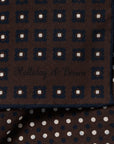 Flower & Multi-Dot Pattern Double-Face Brown & Navy Printed Silk Pocket Square