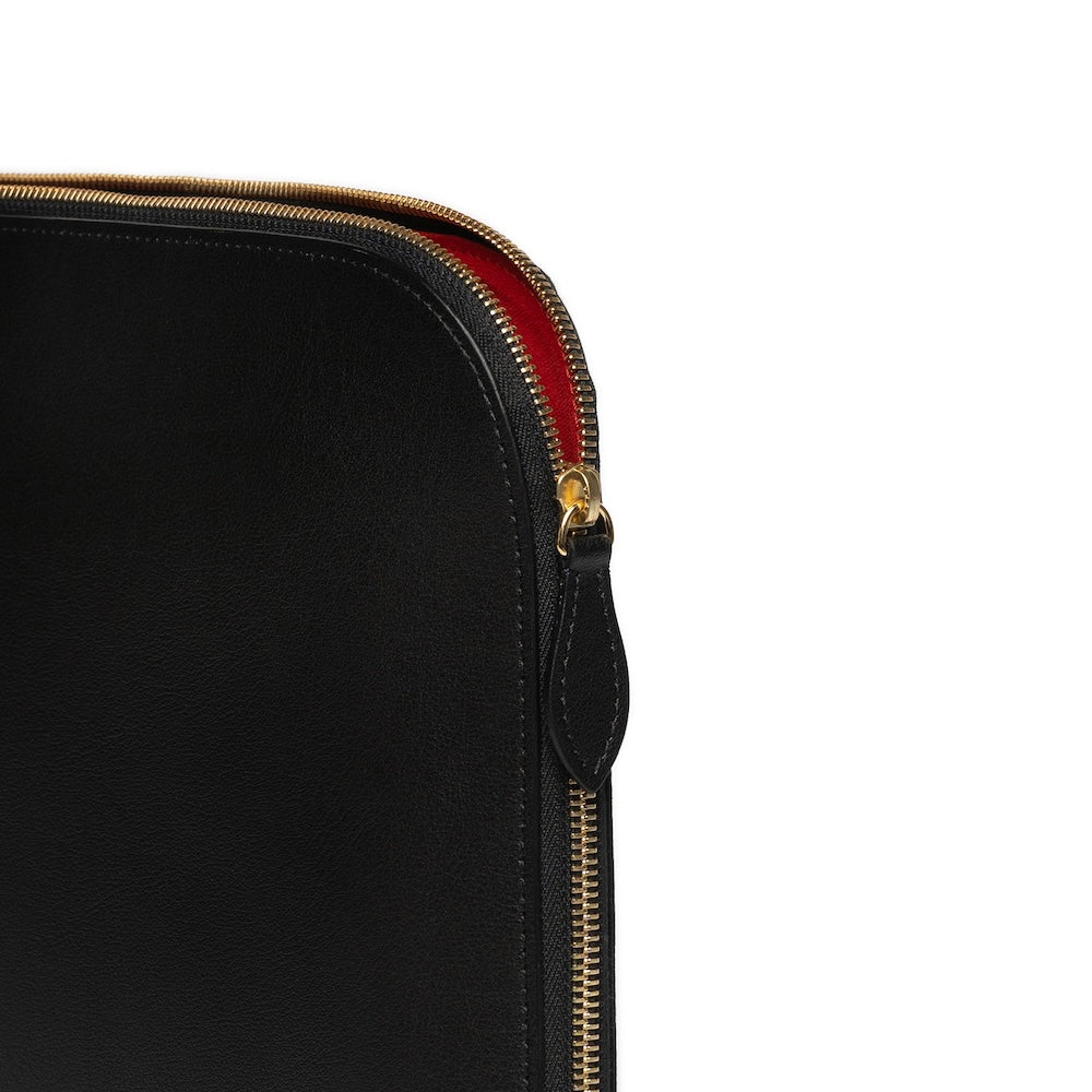 Jet Black Mouflon Leather Clutch Bag