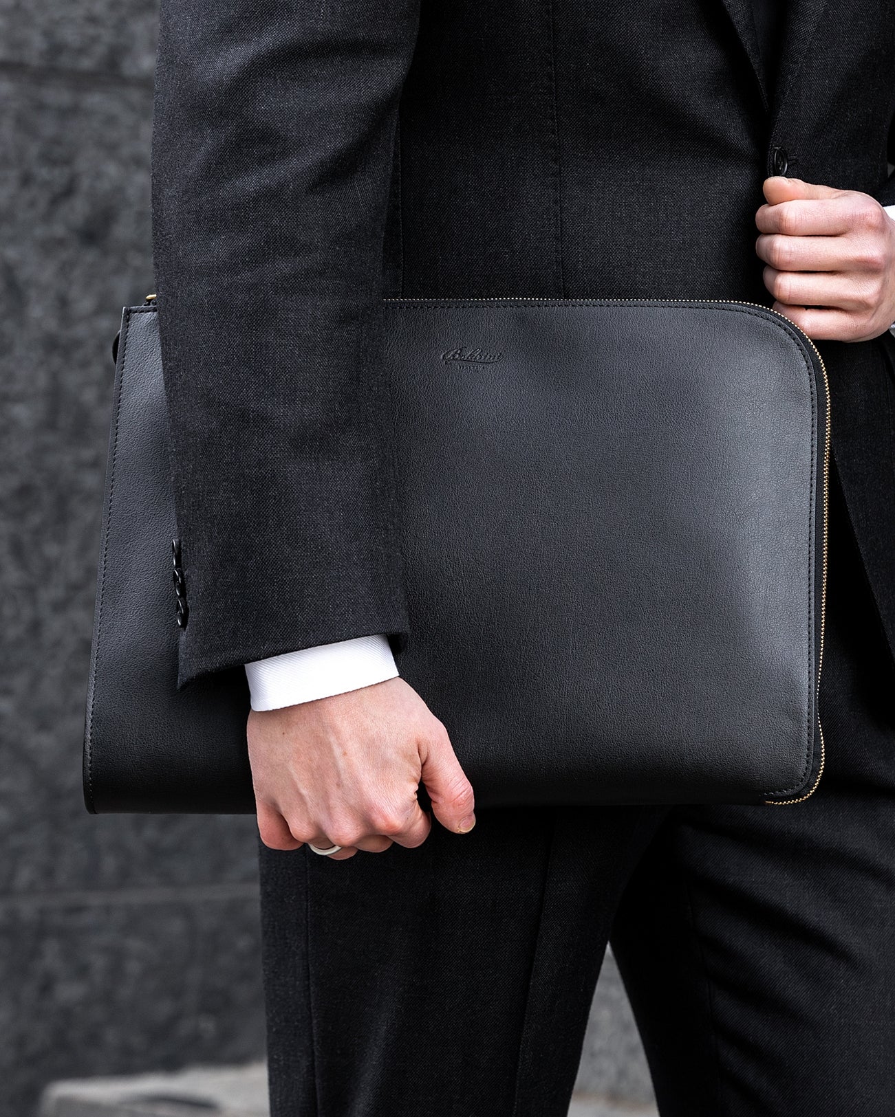 Jet Black Mouflon Leather Clutch Bag