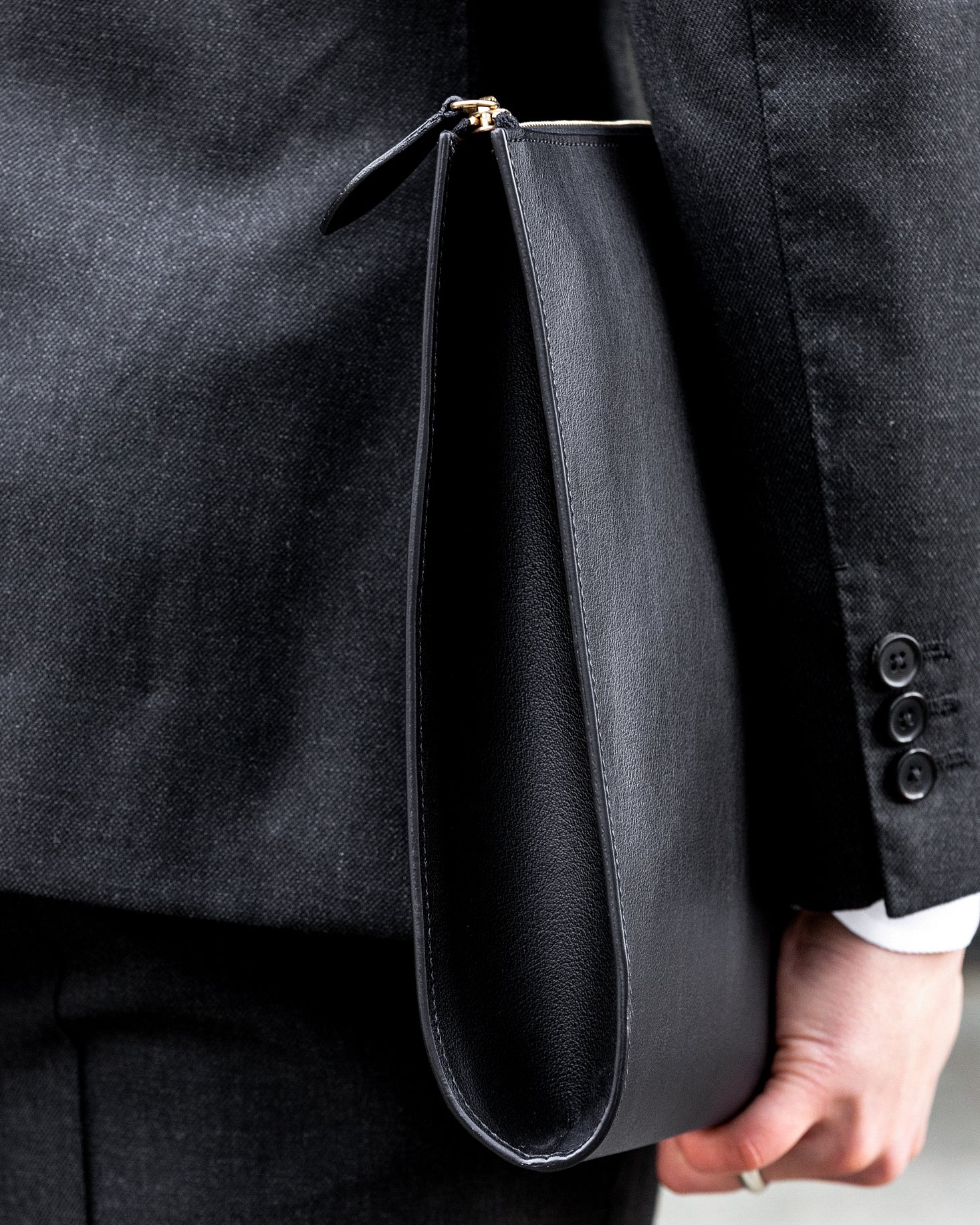 Jet Black Mouflon Leather Clutch Bag