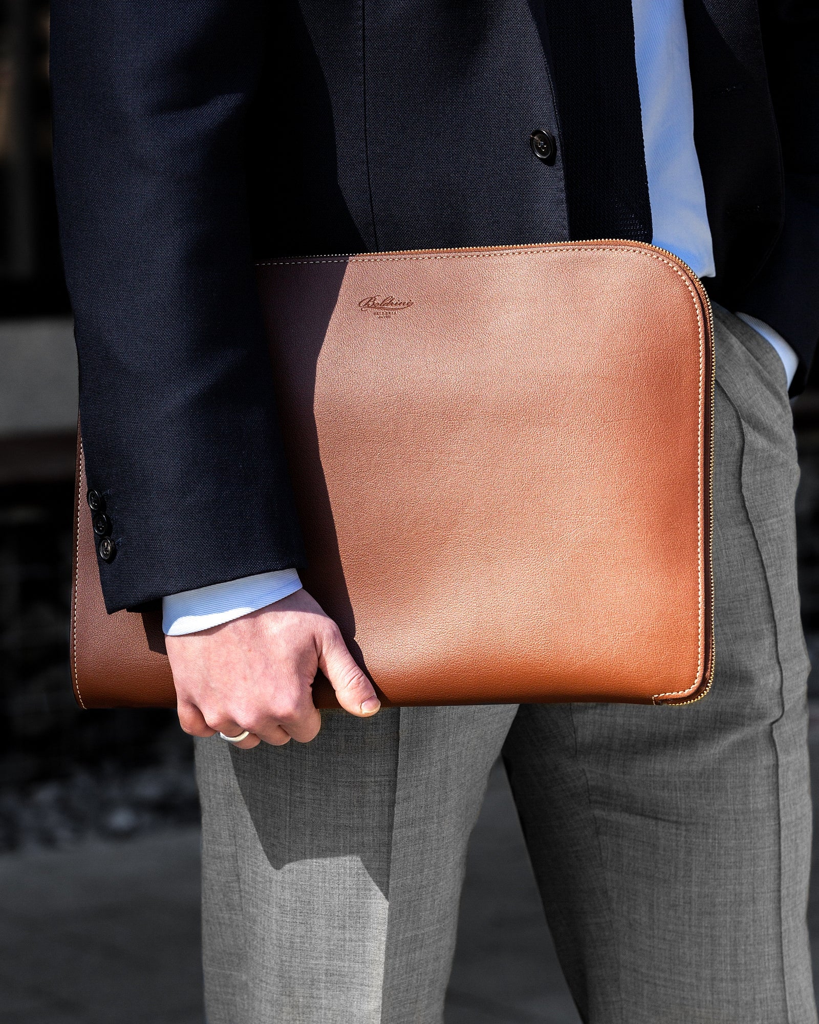 Camel Brown Mouflon Leather Clutch Bag