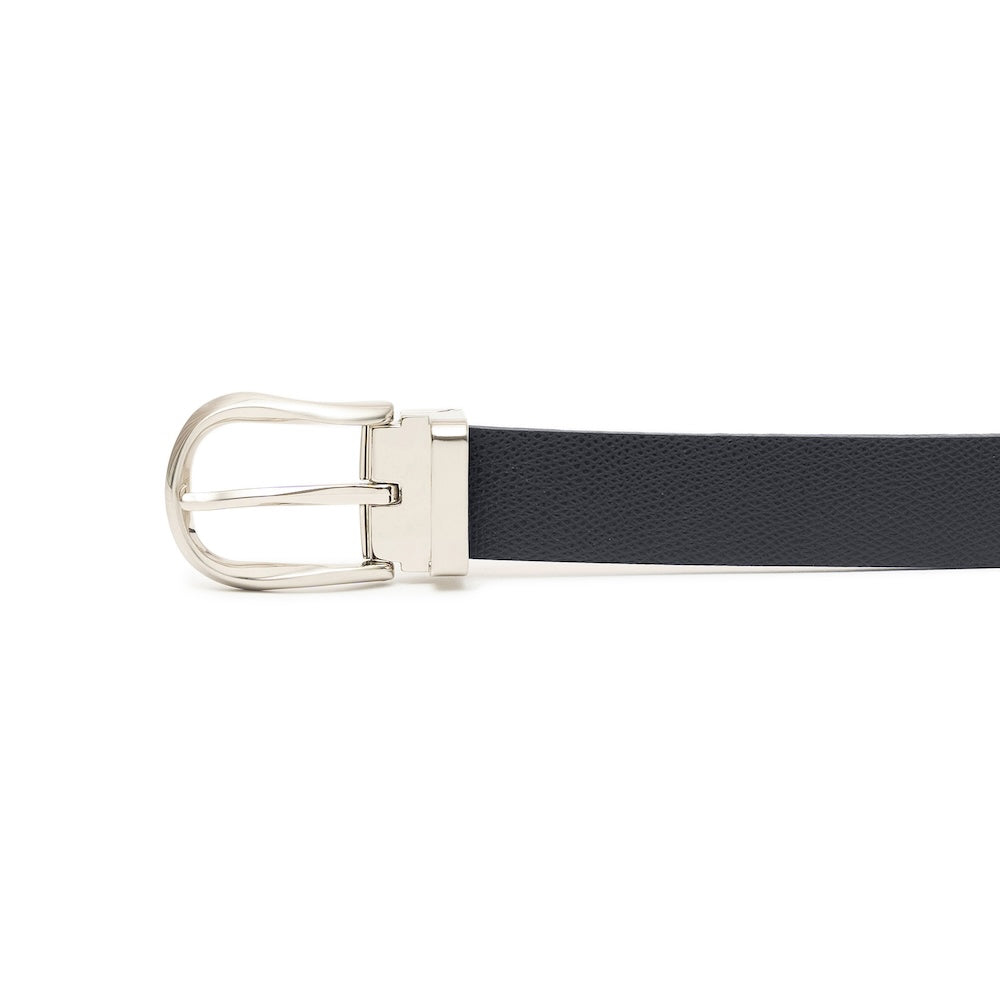 Jet Black Grained Calf Leather Horseshoe Buckle Adjustable Belt