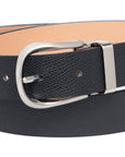 Jet Black Grained Calf Leather Horseshoe Buckle Adjustable Belt