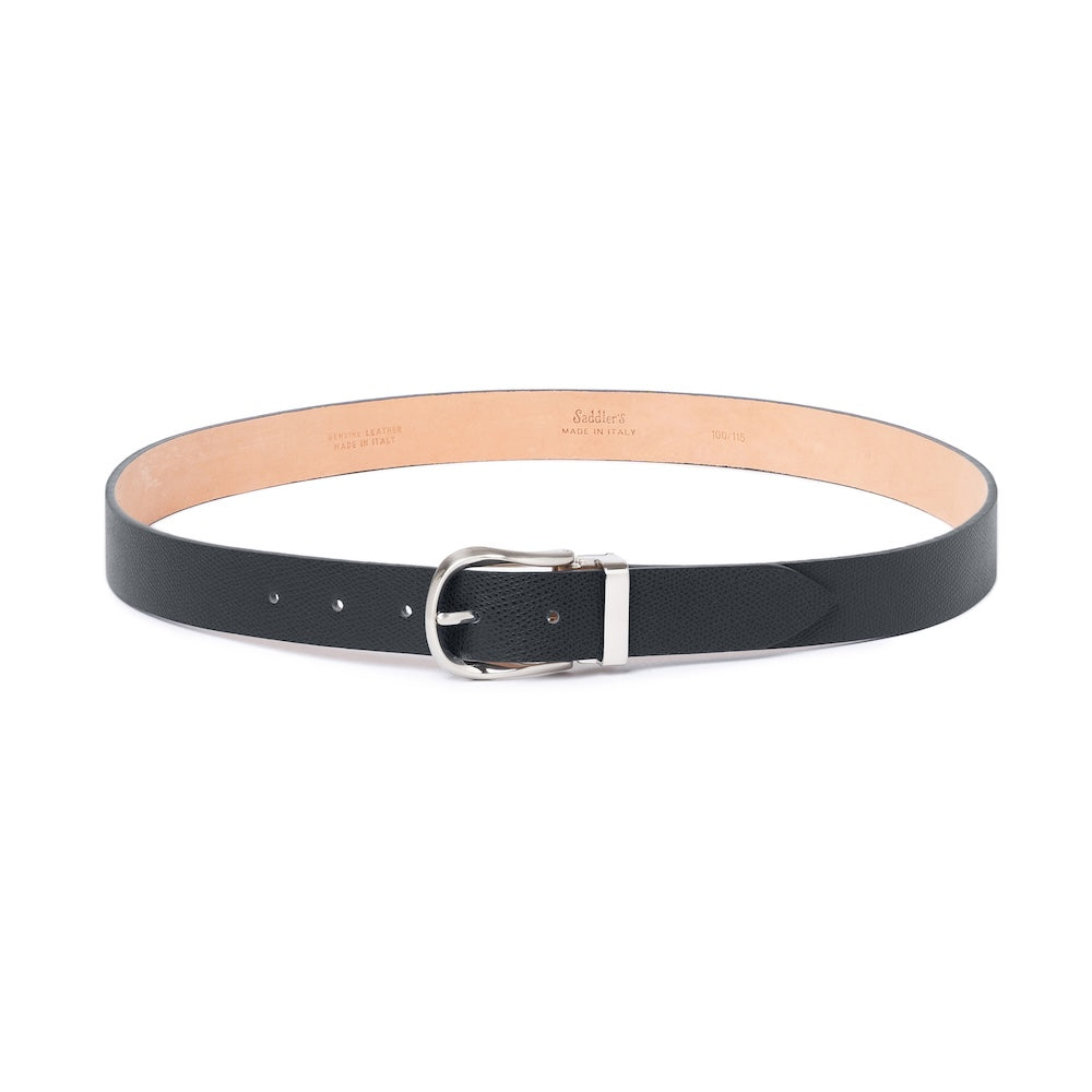 Jet Black Grained Calf Leather Horseshoe Buckle Adjustable Belt