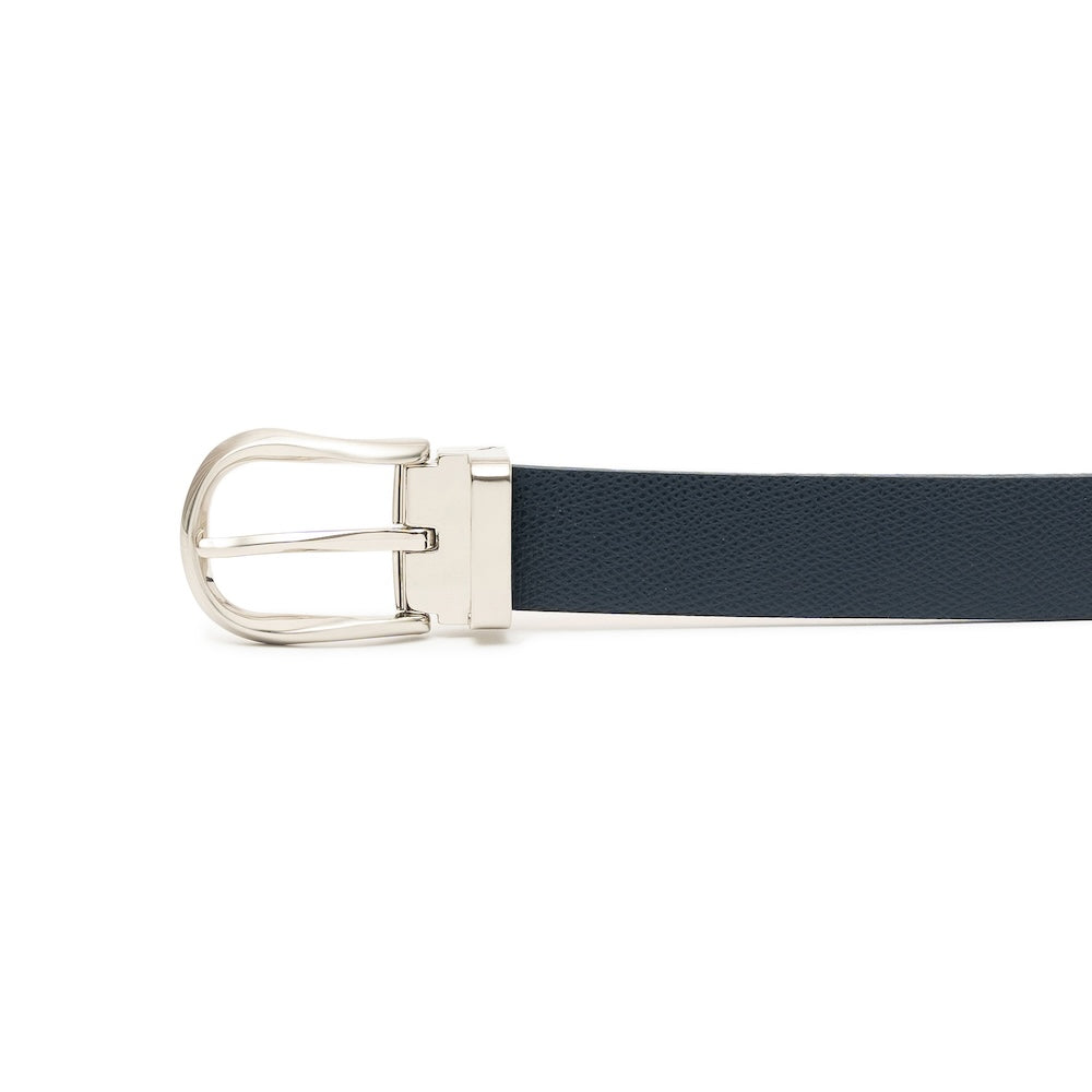 Dark Navy Grained Calf Leather Horseshoe Buckle Adjustable Belt