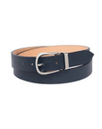 Dark Navy Grained Calf Leather Horseshoe Buckle Adjustable Belt