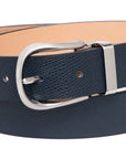 Dark Navy Grained Calf Leather Horseshoe Buckle Adjustable Belt