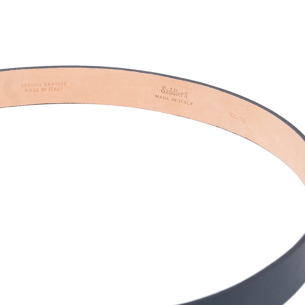 Dark Navy Grained Calf Leather Horseshoe Buckle Adjustable Belt