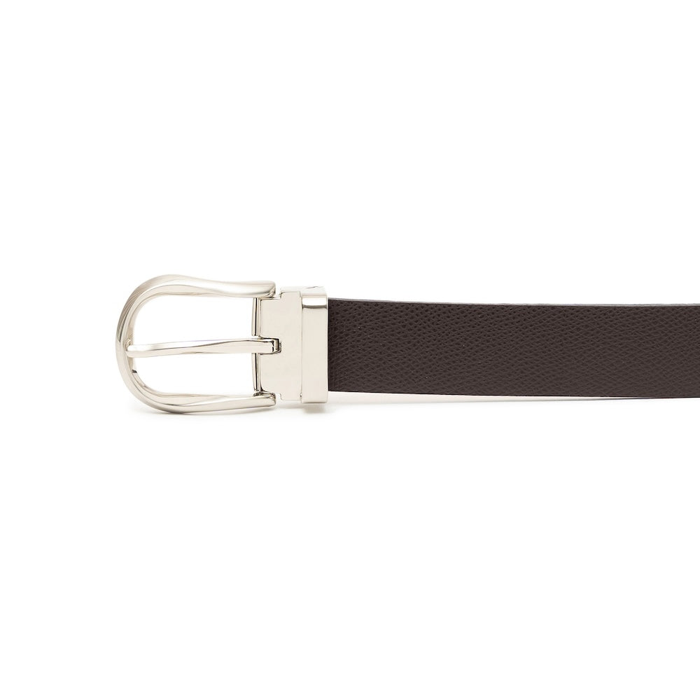 Espresso Brown Grained Calf Leather Horseshoe Buckle Adjustable Belt