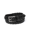 Jet Black Braided Calf Leather Square Buckle Belt