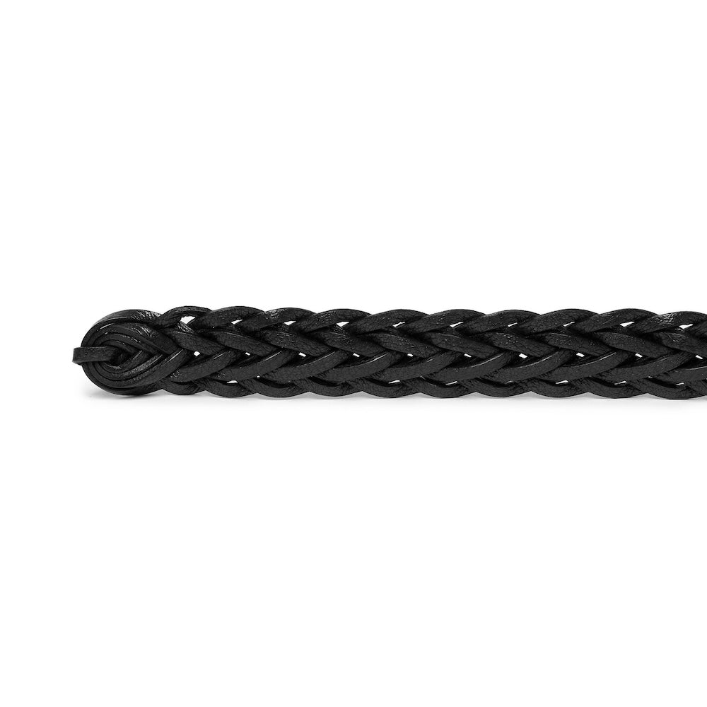 Jet Black Braided Calf Leather Square Buckle Belt