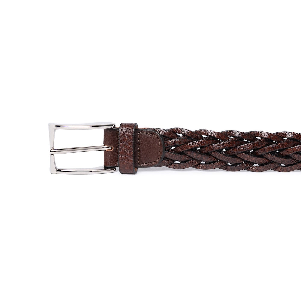 Espresso Brown Braided Calf Leather Square Buckle Belt