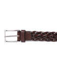 Espresso Brown Braided Calf Leather Square Buckle Belt