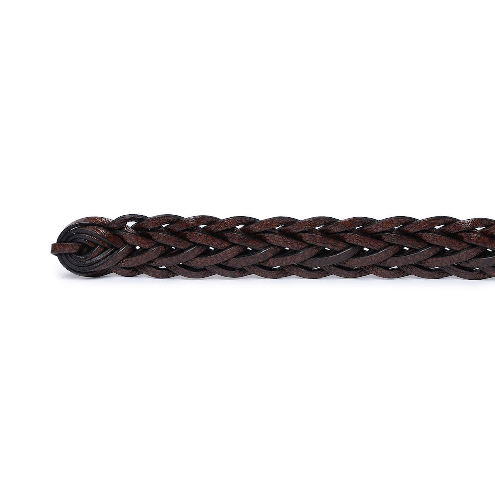 Espresso Brown Braided Calf Leather Square Buckle Belt