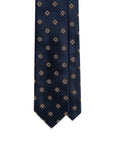 Brown Clover Pattern Dark Navy Satin Silk Tie