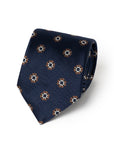 Brown Clover Pattern Dark Navy Satin Silk Tie