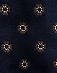 Brown Clover Pattern Dark Navy Satin Silk Tie