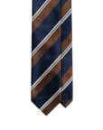 Formal Stripe Dark Navy & Espresso Brown Satin Silk Tie