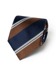 Formal Stripe Dark Navy & Espresso Brown Satin Silk Tie