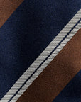 Formal Stripe Dark Navy & Espresso Brown Satin Silk Tie